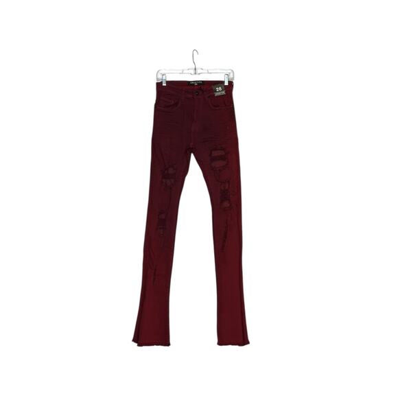 Arketype burgundy distressed flare stacked jeans size 28 - Picture 7 of 7